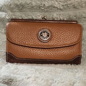 Dooney & Bourke British Tan And Brown Pebbled Leather Wallet